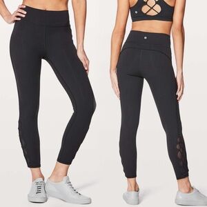 Lululemon Athletica Tied To It 7/8 Tight 25" Black Mesh Detail Leggings